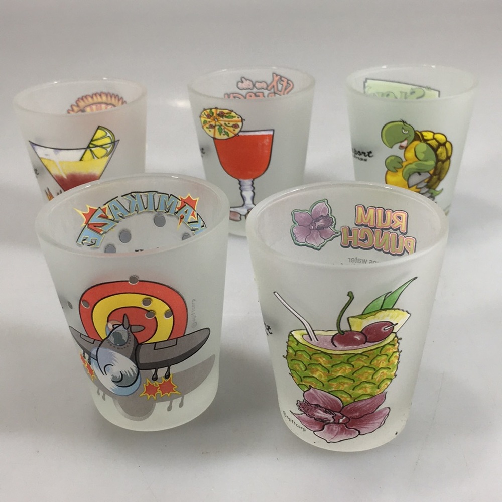 Lot of five tropical drink shot glasses